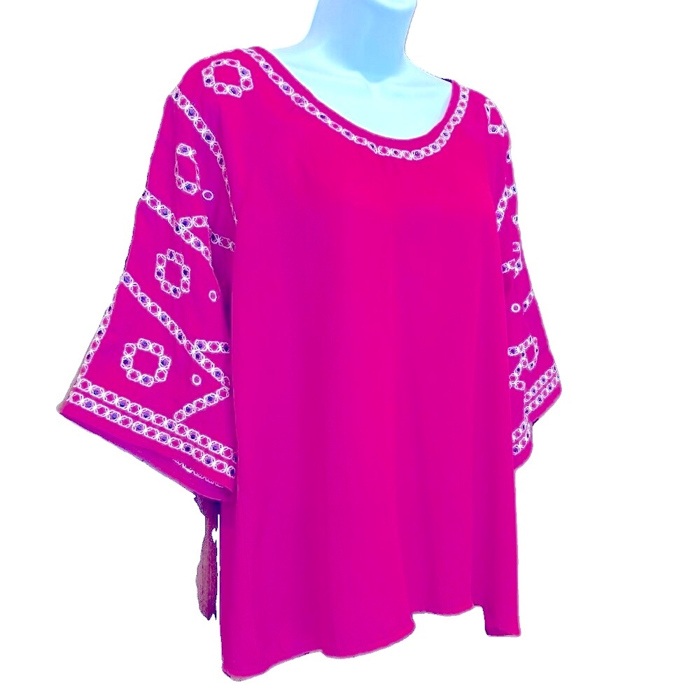 Miami Hot Pink SS Top w/Embellished ¾ Sleeves (NEW) - Picture 4 of 10